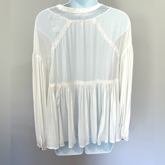 Free People Don’t Let Go cream white long balloon sleeve boho peasant top XS - Picture 7 of 11